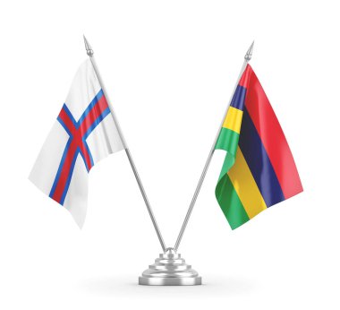 Mauritius ve Faroe Adaları masa bayrakları beyaz 3D görüntüleme