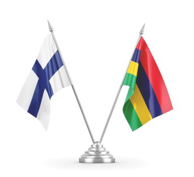 Mauritius ve Finlandiya bayrakları beyaz 3D görüntüleme üzerinde izole edildi