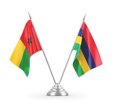 Mauritius ve Gine-Bissau masa bayrakları beyaz 3D görüntüleme