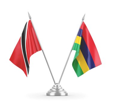 Mauritius, Trinidad ve Tobago masa bayrakları beyaz 3D görüntüleme