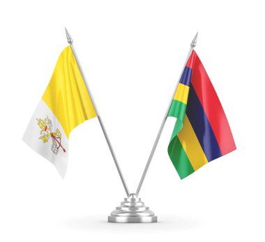 Mauritius ve Vatikan bayrakları beyaz 3D görüntüleme üzerinde izole edildi