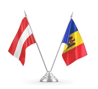 Moldova ve Avusturya bayrakları beyaz 3D görüntüleme üzerinde izole edildi