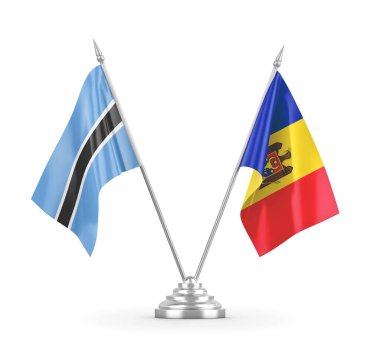 Moldova ve Botswana masa bayrakları beyaz 3D görüntüleme üzerinde izole edildi
