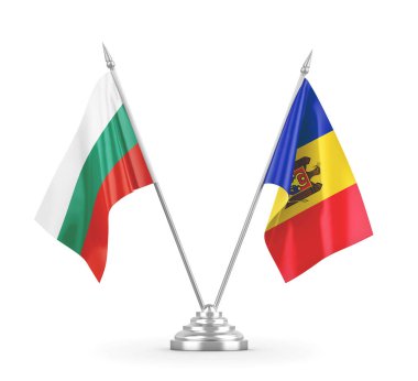 Moldova ve Bulgaristan bayrakları beyaz 3D rendelemede izole edildi