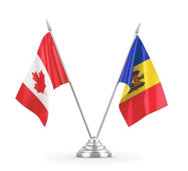 Moldova ve Kanada bayrakları beyaz 3D görüntüleme üzerinde izole edildi