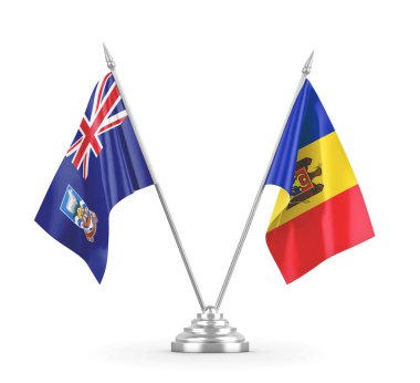 Moldova ve Falkland Adaları masa bayrakları beyaz 3D görüntüleme