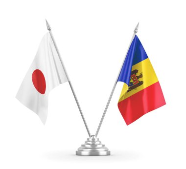 Moldova ve Japonya bayrakları beyaz 3D görüntüleme üzerinde izole edildi