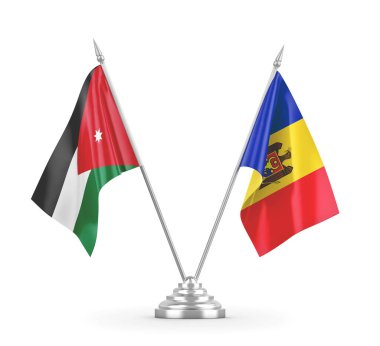 Moldova ve Ürdün bayrakları beyaz 3D görüntüleme üzerinde izole edildi