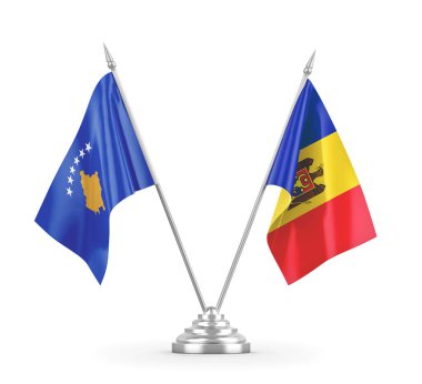 Moldova ve Kosova bayrakları beyaz 3D rendelemede izole edildi