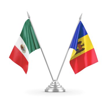 Meksika masa bayrakları beyaz 3D görüntüleme üzerinde izole