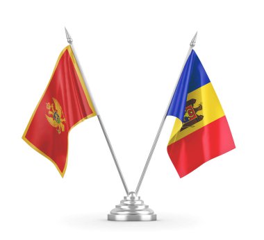 Moldova ve Karadağ bayrakları beyaz 3D rendelemede izole edildi