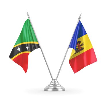 Moldova, Saint Kitts ve Nevis masa bayrakları beyaz 3D görüntüleme