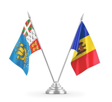 Moldova ve Saint Pierre ve Miquelon masa bayrakları beyaz 3D görüntüleme
