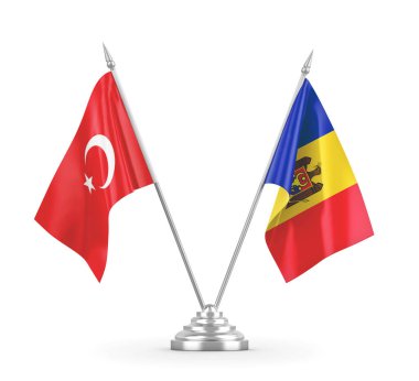 Moldova ve Türkiye bayrakları beyaz 3D görüntüleme üzerinde izole edildi