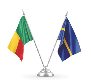 Nauru ve Benin masa bayrakları beyaz 3D görüntüleme üzerinde izole