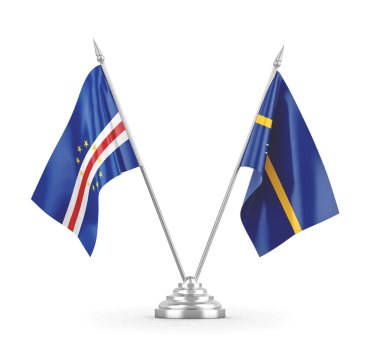 Nauru ve Cabo Burnu masa bayrakları beyaz 3D görüntüleme üzerinde izole edildi