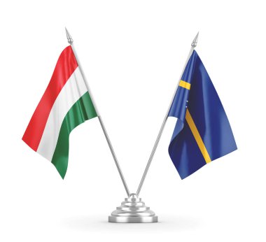 Nauru ve Macaristan bayrakları beyaz 3D görüntüleme üzerinde izole edildi