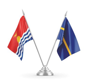 Nauru ve Kiribati masa bayrakları beyaz 3D görüntüleme üzerinde izole