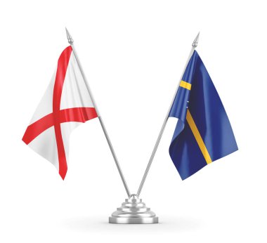 Nauru ve Kuzey İrlanda masa bayrakları beyaz 3D görüntüleme üzerinde izole