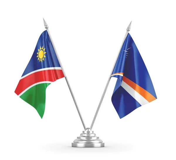 Marshallovy ostrovy a Namibie tabulky vlajky izolované na bílém 3D vykreslování — Stock fotografie