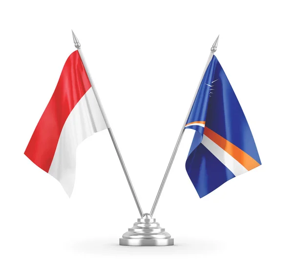 Bendera tabel Kepulauan Marshall dan Indonesia terisolasi pada render 3D putih — Stok Foto