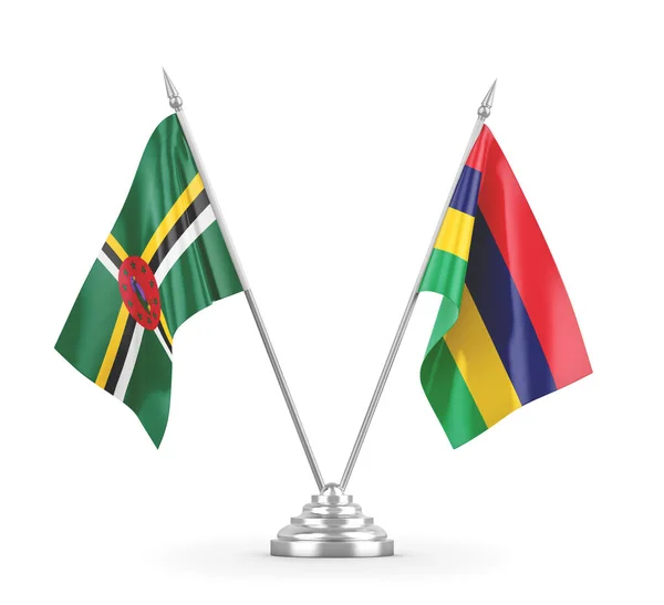 Mauritius en Dominica tafelvlaggen geïsoleerd op witte 3D rendering — Stockfoto