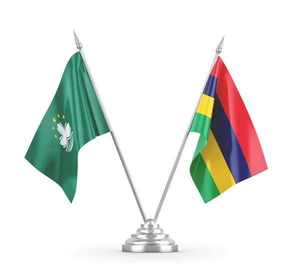 Σημαίες πίνακα Μαυρίκιος και Μακάο απομονωμένες σε λευκό 3D απόδοση — Φωτογραφία Αρχείου