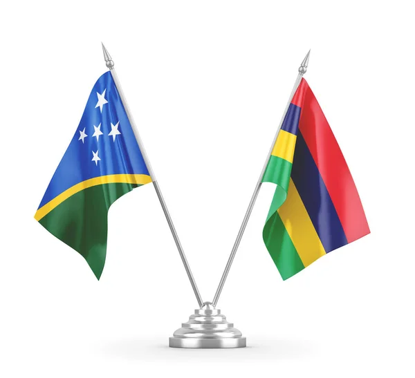 Σημαίες πίνακα Μαυρίκιος και Νήσων Σολομώντος απομονωμένες σε λευκό 3D απόδοση — Φωτογραφία Αρχείου
