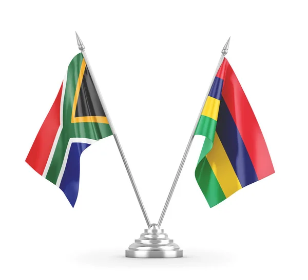 Mauritius és Dél-Afrika tábla zászlók elszigetelt fehér 3D renderelés — Stock Fotó