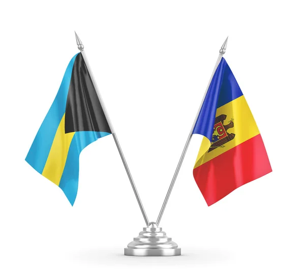 Moldavien och Bahamas bordsflaggor isolerade på vit 3D-rendering — Stockfoto