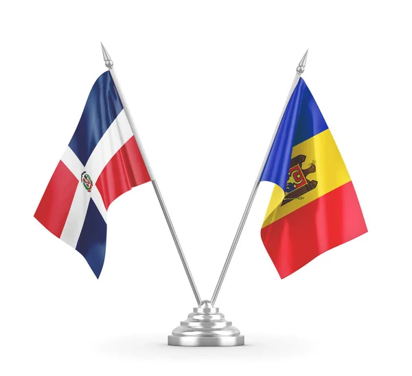 Moldavia e Repubblica Dominicana bandiere da tavolo isolate su rendering 3D bianco — Foto Stock