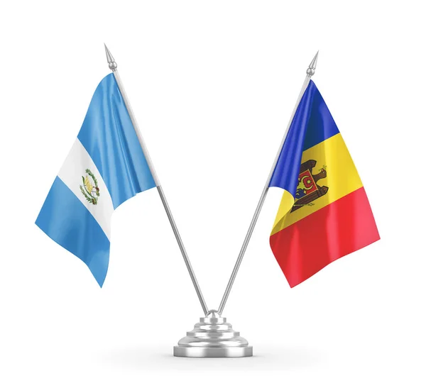 Moldova and Guatemala table flags isolated on white 3D rendering — Stock Photo, Image