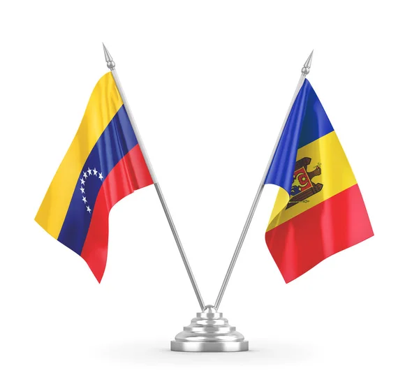 Moldova and Venezuela table flags isolated on white 3D rendering — Stock Photo, Image