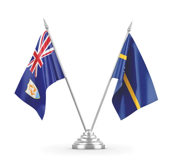 Bandeiras de mesa Nauru e Anguilla isoladas em renderização 3D branca — Fotografia de Stock
