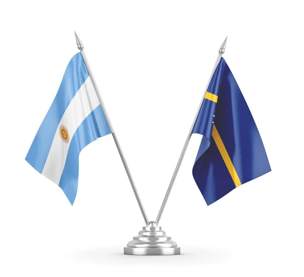 Nauru and Argentina table flags isolated on white 3D rendering — Stock Photo, Image