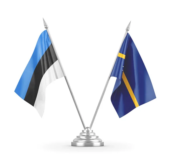 Nauru and Estonia table flags isolated on white 3D rendering — Stock Photo, Image