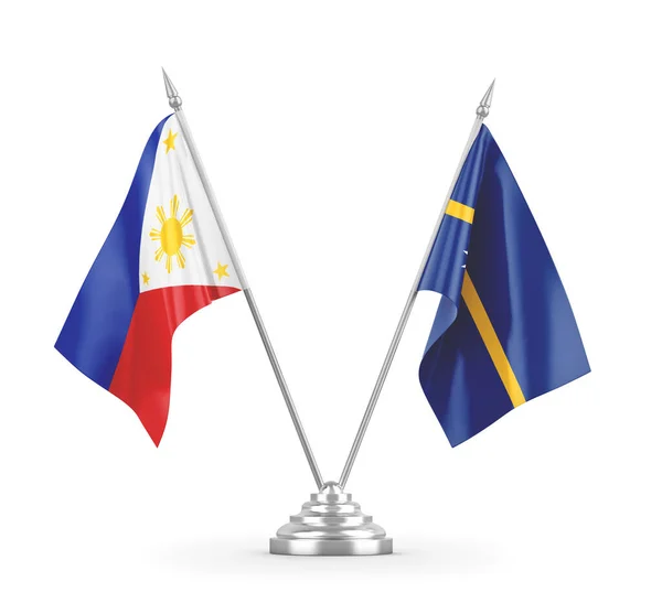 Nauru en Filippijnen tafelvlaggen geïsoleerd op witte 3D rendering — Stockfoto