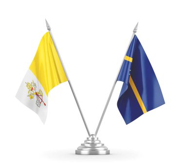 Nauru ve Vatikan bayrakları beyaz 3D görüntüleme üzerinde izole edildi