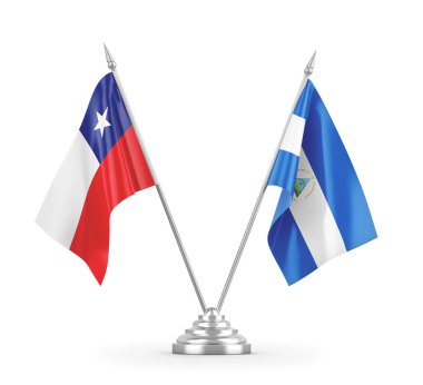 Nikaragua ve Şili bayrakları beyaz 3D görüntüleme üzerinde izole edildi