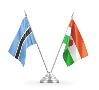 Nijer ve Botswana masa bayrakları beyaz 3D görüntüleme üzerinde izole