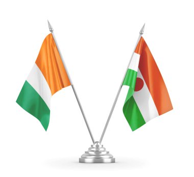 Nijer ve Cote dIvoire Fildişi Sahil Masası bayrakları beyaz 3D görüntüleme