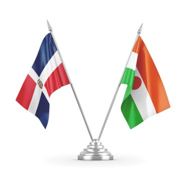 Nijer ve Dominik Cumhuriyeti bayrakları beyaz 3D görüntüleme üzerinde izole edildi