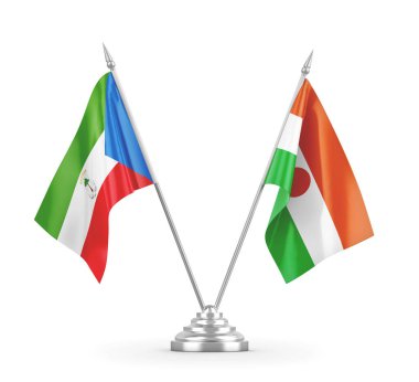 Nijer ve Ekvator Gine masa bayrakları beyaz 3D görüntüleme