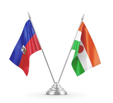 Nijer ve Haiti masa bayrakları beyaz 3D görüntüleme üzerinde izole edildi