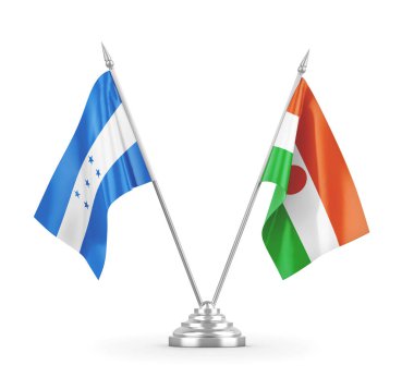 Nijer ve Honduras masa bayrakları beyaz 3D görüntüleme üzerinde izole