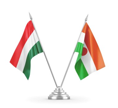 Nijer ve Macaristan bayrakları beyaz 3D görüntüleme üzerinde izole edildi