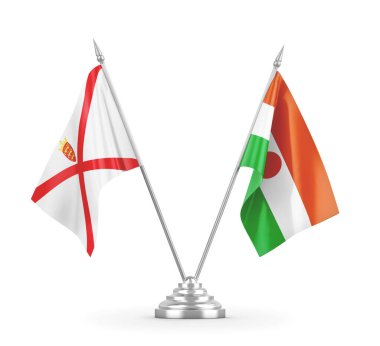 Nijer ve Jersey masa bayrakları beyaz 3D görüntülerde izole edildi