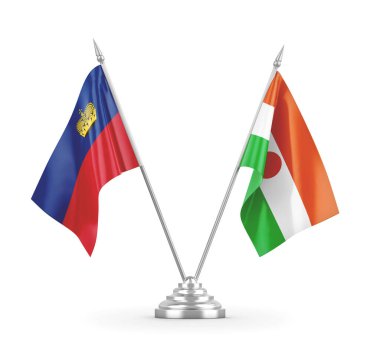 Nijer ve Lihtenştayn masa bayrakları beyaz 3D görüntüleme üzerinde izole