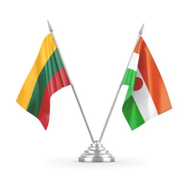 Nijer ve Litvanya masa bayrakları beyaz 3D görüntüleme üzerinde izole edildi