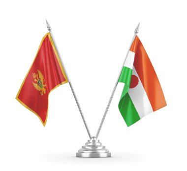 Nijer ve Karadağ bayrakları beyaz 3D rendelemede izole edildi